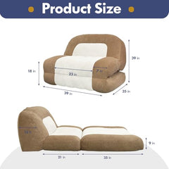 Convertible Sleeper Sofa Bed, Folding Sofa Bed with Handle,Single Floor Couch Sleeper,Cozy Futon Chair for Living Room Bedroom Apartment, Brown