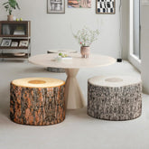Daneey Large Round Pouf Ottoman – Fun Wood Log Design Footrest