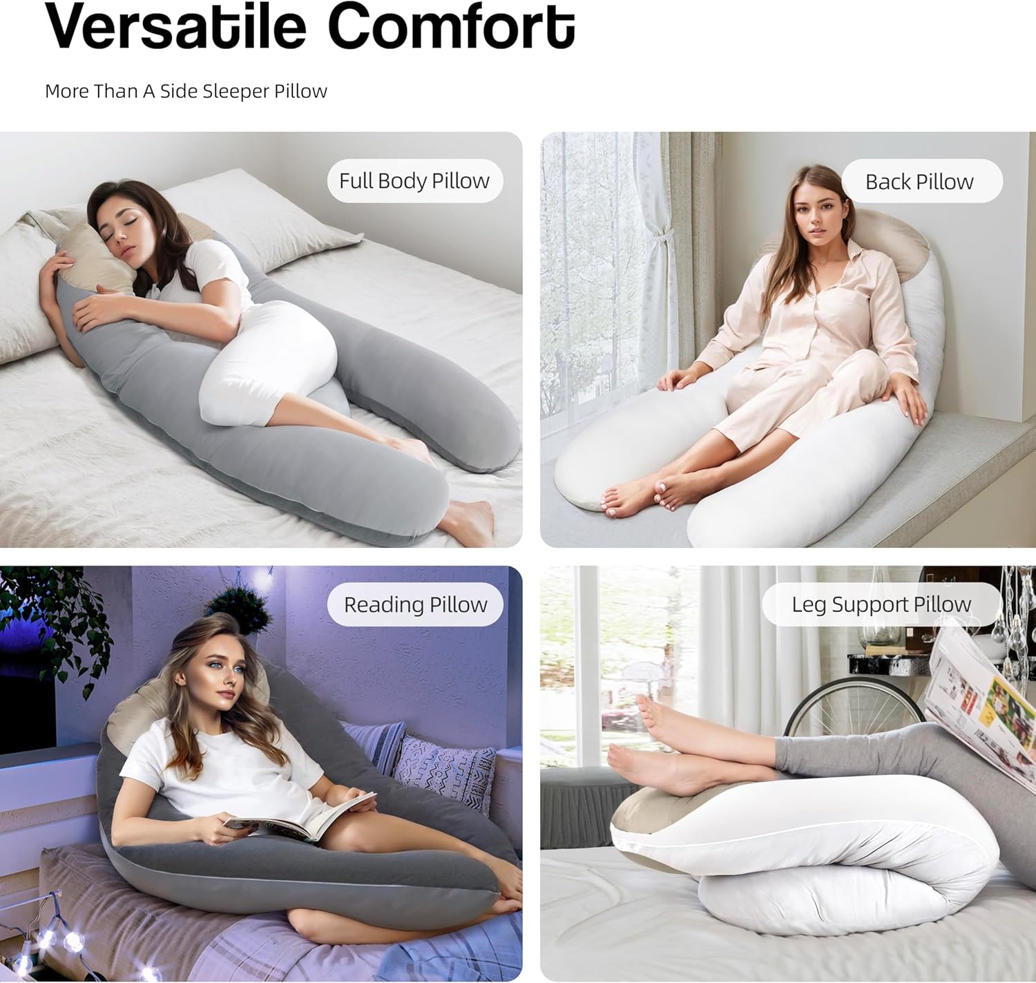 U Shaped Pregnancy Pillows for Sleeping with Silk Pillowcase