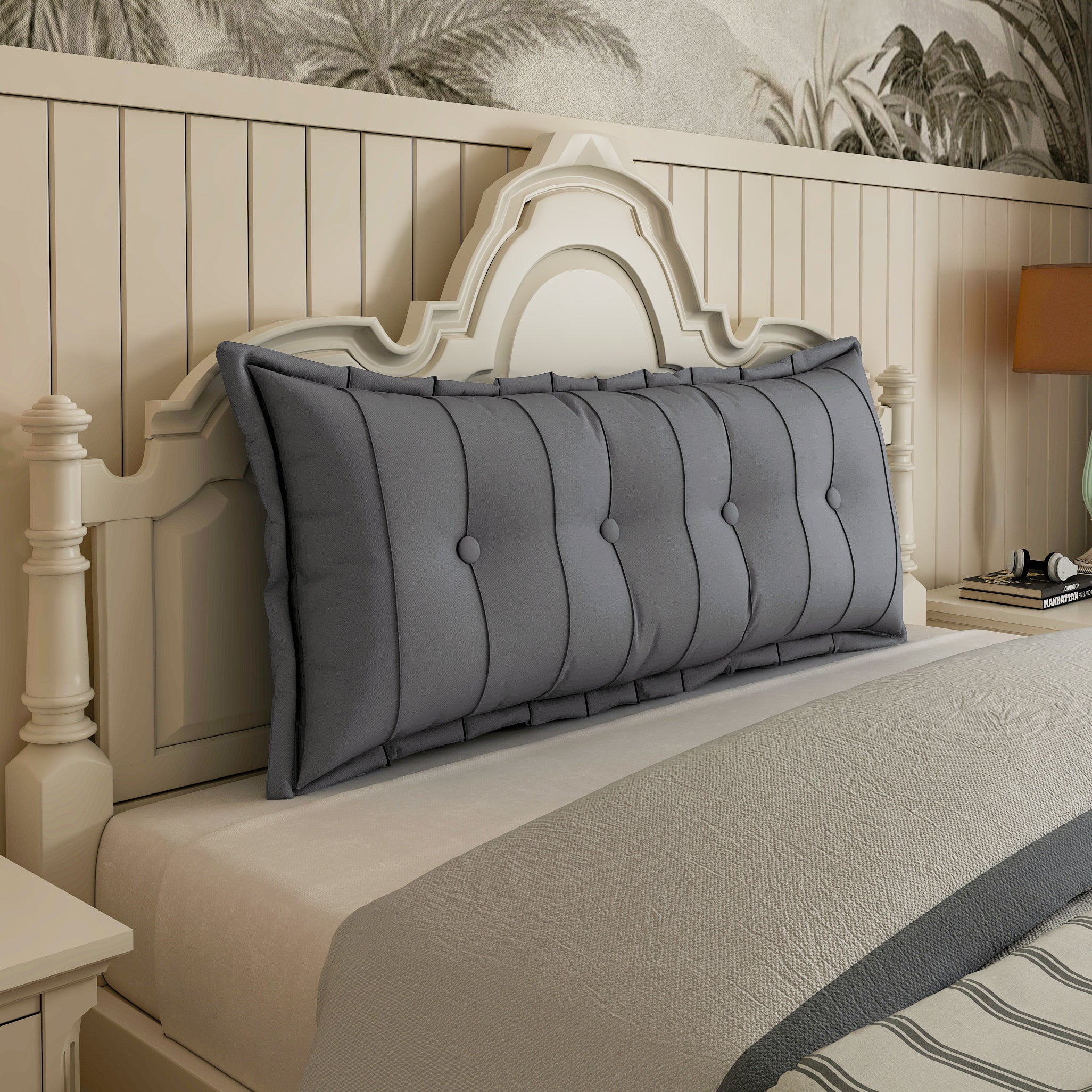 Rectangular Back Support Headboard Pillow Cotton—Gray