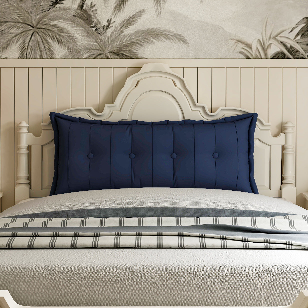 Rectangular Back Support Headboard Pillow Cotton—Deep Blue