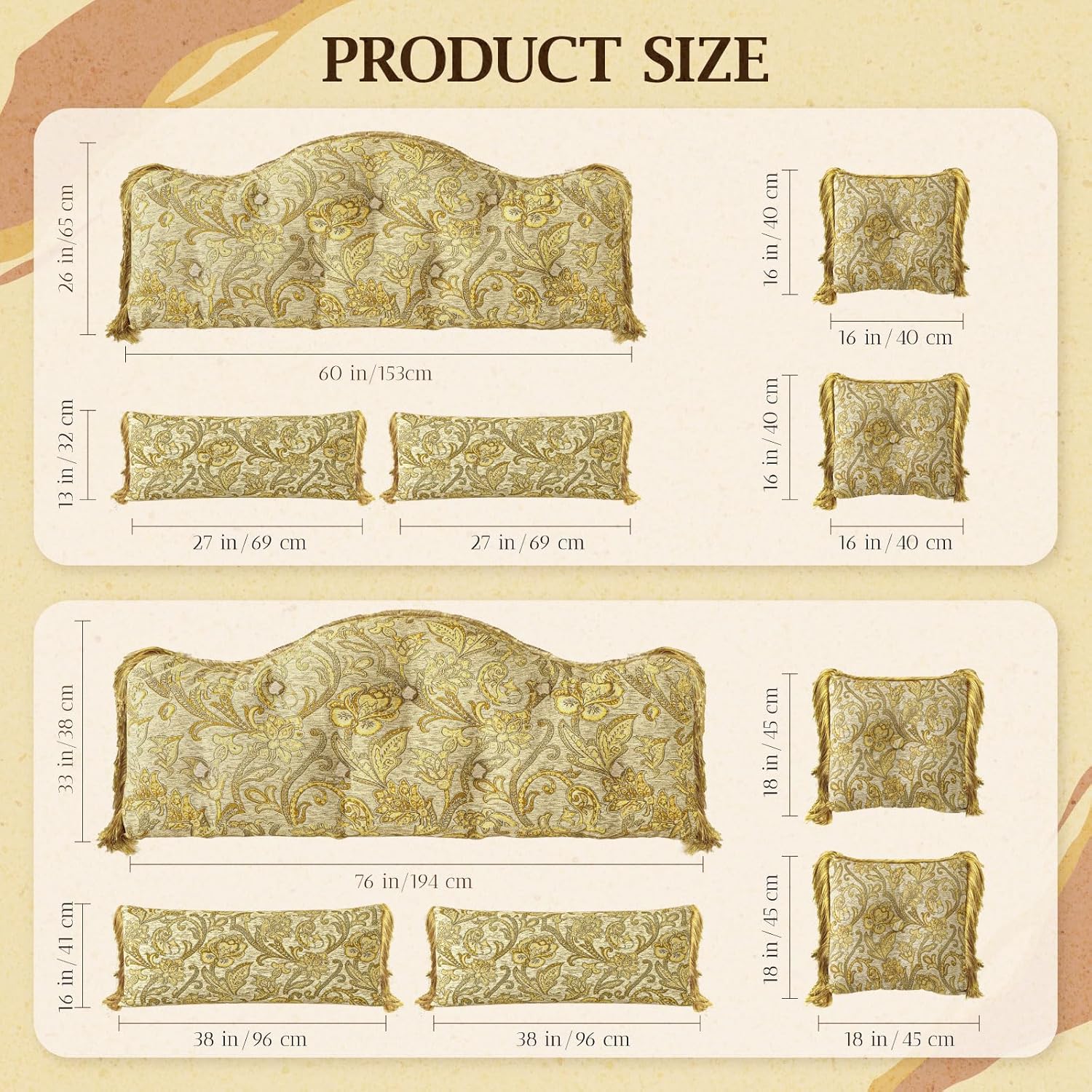 Luxurious Vintage Headboard Pillow 5 Set