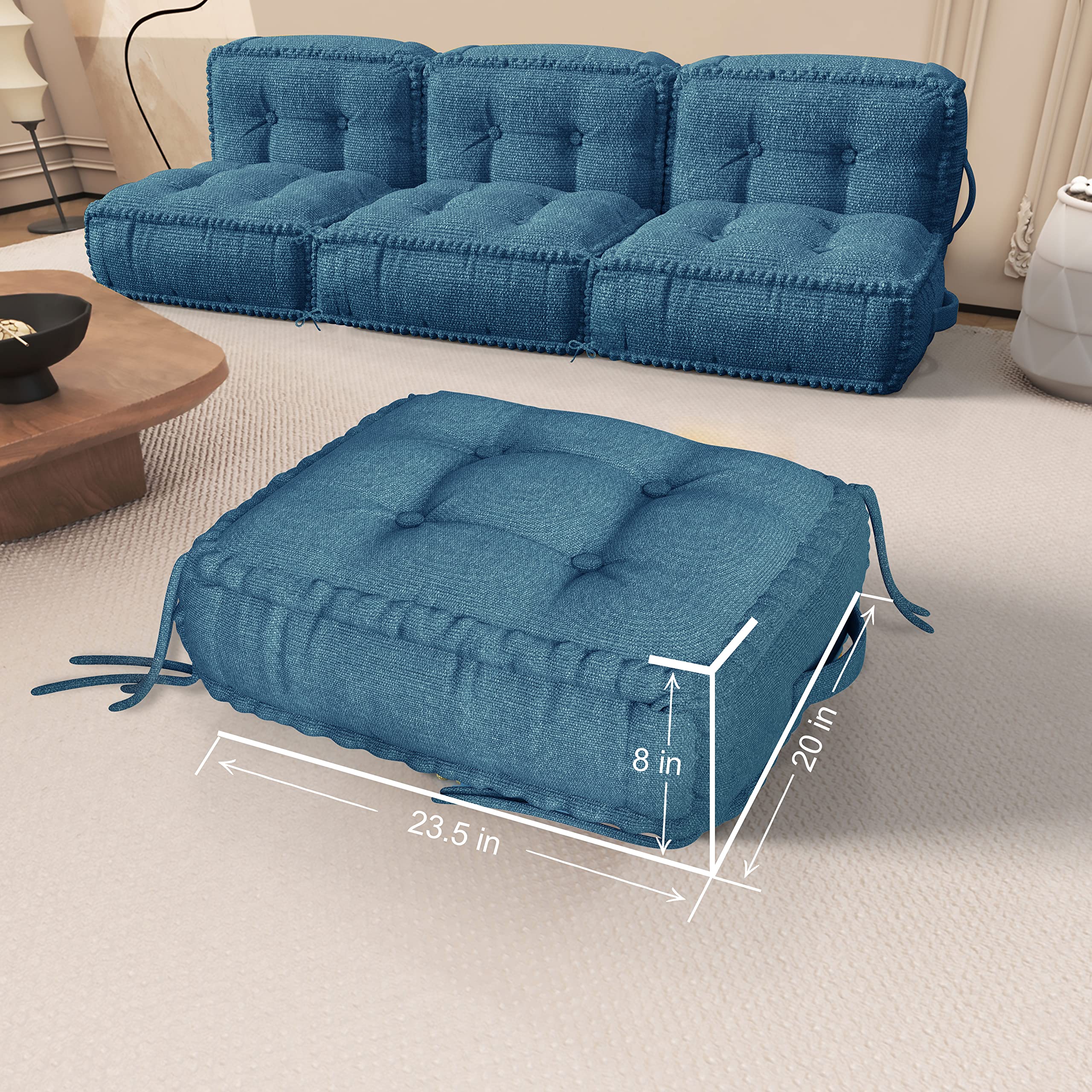 Square Floor Sitting Pillow Linen Blue