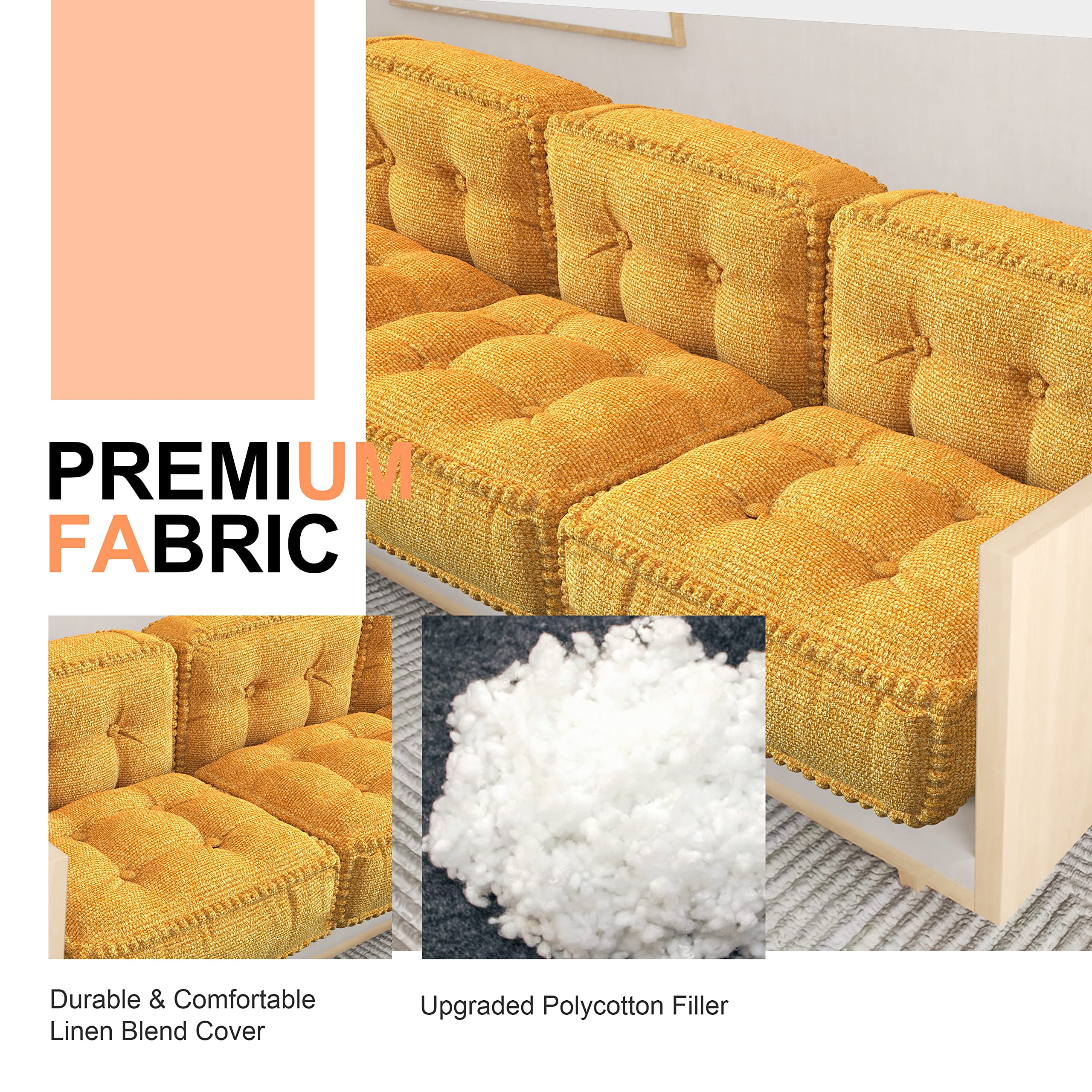 Square Floor Sitting Pillow Linen Yellow