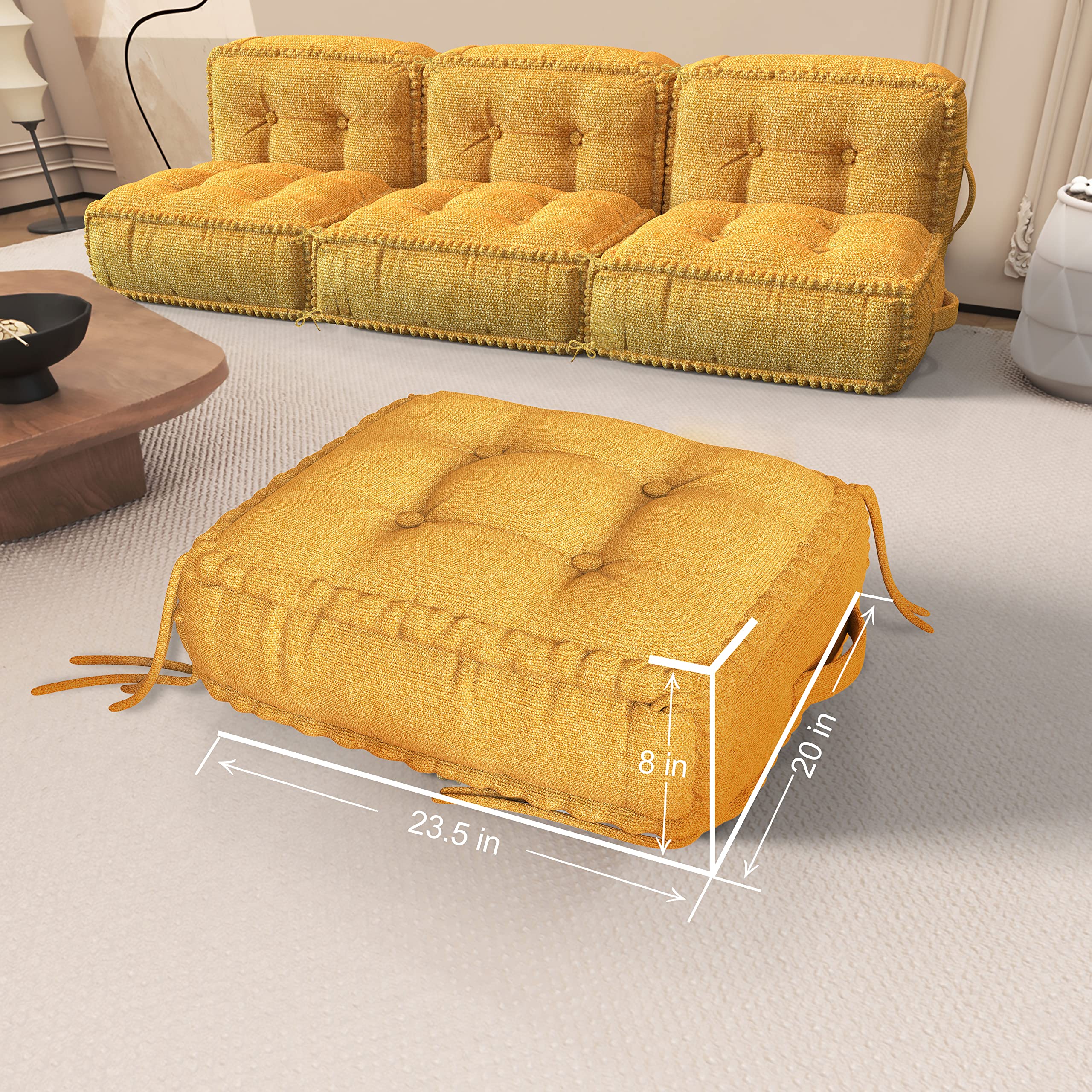Square Floor Sitting Pillow Linen Yellow