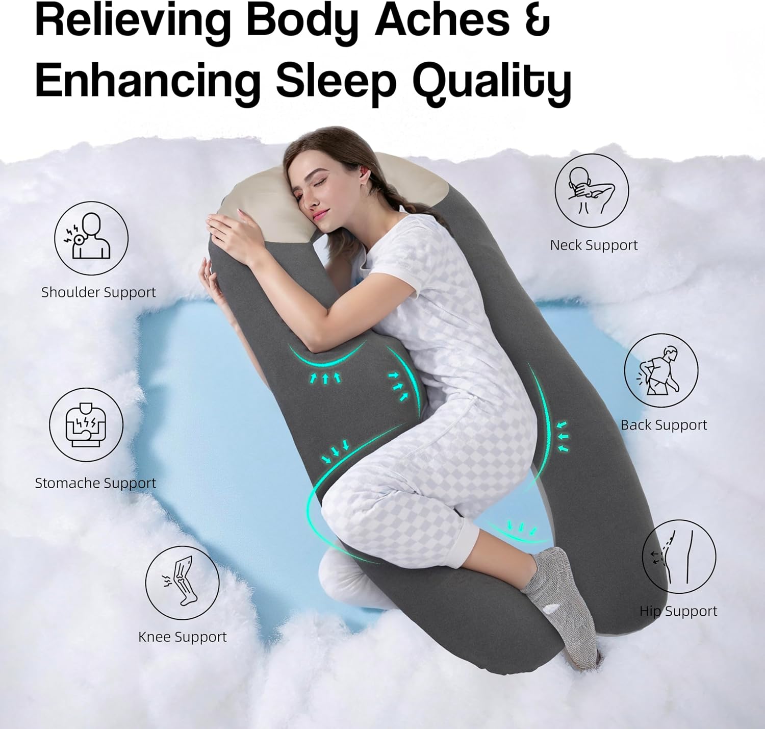 U Shaped Pregnancy Pillows for Sleeping with Silk Pillowcase