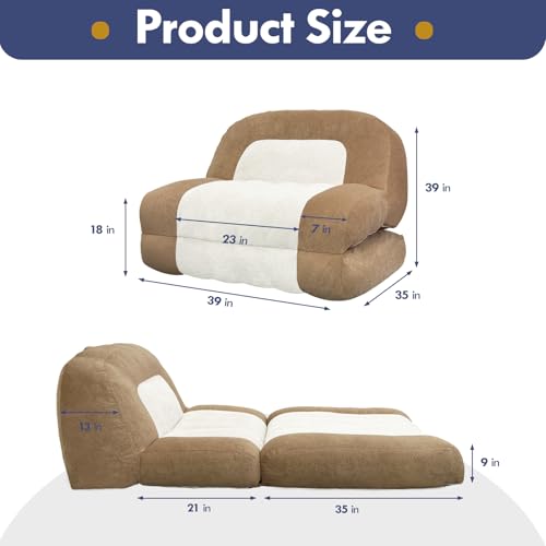 Convertible Sleeper Sofa Bed, Folding Sofa Bed with Handle,Single Floor Couch Sleeper，Cozy Futon Chair for Living Room Bedroom Apartment, Brown