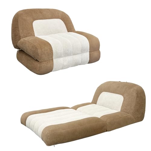 Convertible Sleeper Sofa Bed, Folding Sofa Bed with Handle,Single Floor Couch Sleeper，Cozy Futon Chair for Living Room Bedroom Apartment, Brown