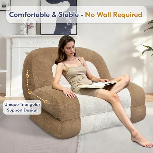 Convertible Sleeper Sofa Bed, Folding Sofa Bed with Handle,Single Floor Couch Sleeper，Cozy Futon Chair for Living Room Bedroom Apartment, Brown