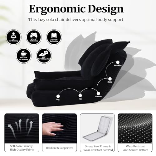 Adjustable Floor Chair, 5-Position Couch Recliner, Padded Gaming Chair for Adults with Tufted Cushion Back, Folding Lazy Sofa Chair for Reading and Relaxing