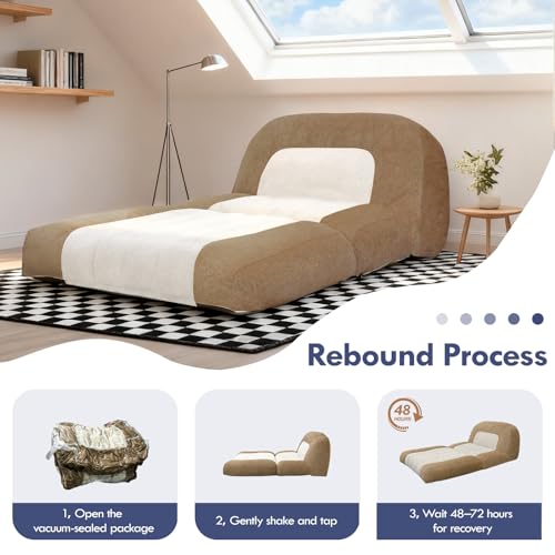 Convertible Sleeper Sofa Bed, Folding Sofa Bed with Handle,Single Floor Couch Sleeper，Cozy Futon Chair for Living Room Bedroom Apartment, Brown