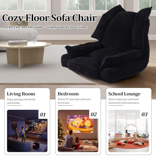 Adjustable Floor Chair, 5-Position Couch Recliner, Padded Gaming Chair for Adults with Tufted Cushion Back, Folding Lazy Sofa Chair for Reading and Relaxing