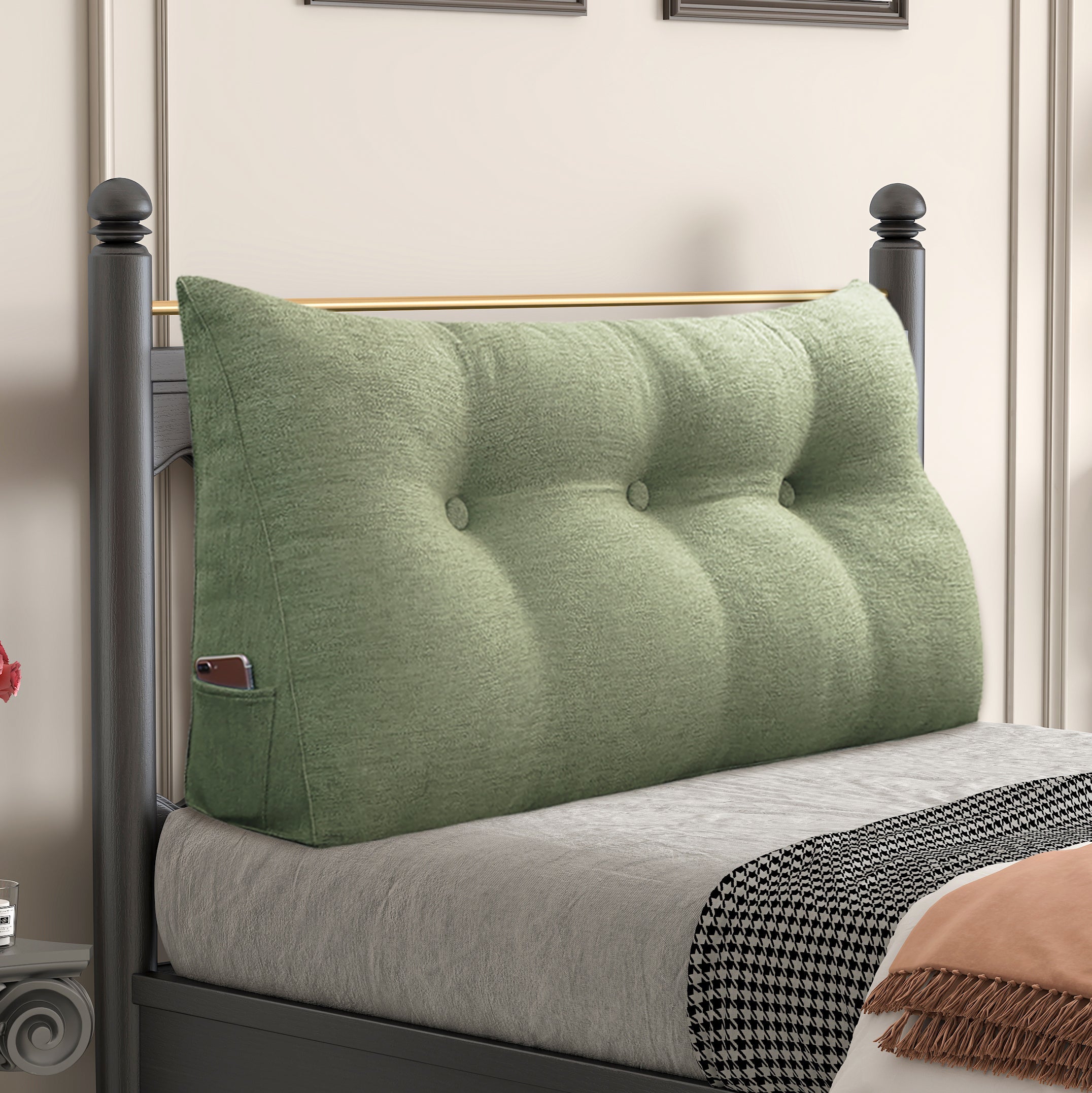 Large Bolster Triangular Backrest Reading Pillow Linen—Lime Green