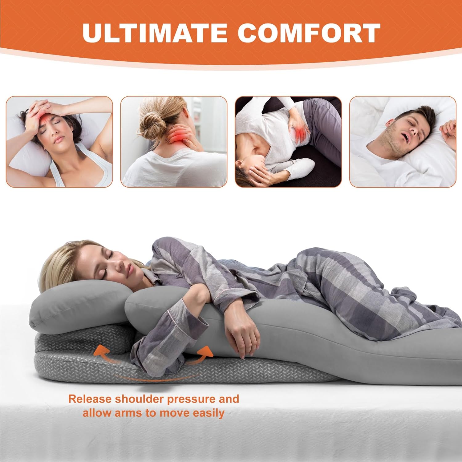Daneey Side Sleeper Pillow with Arm Hole