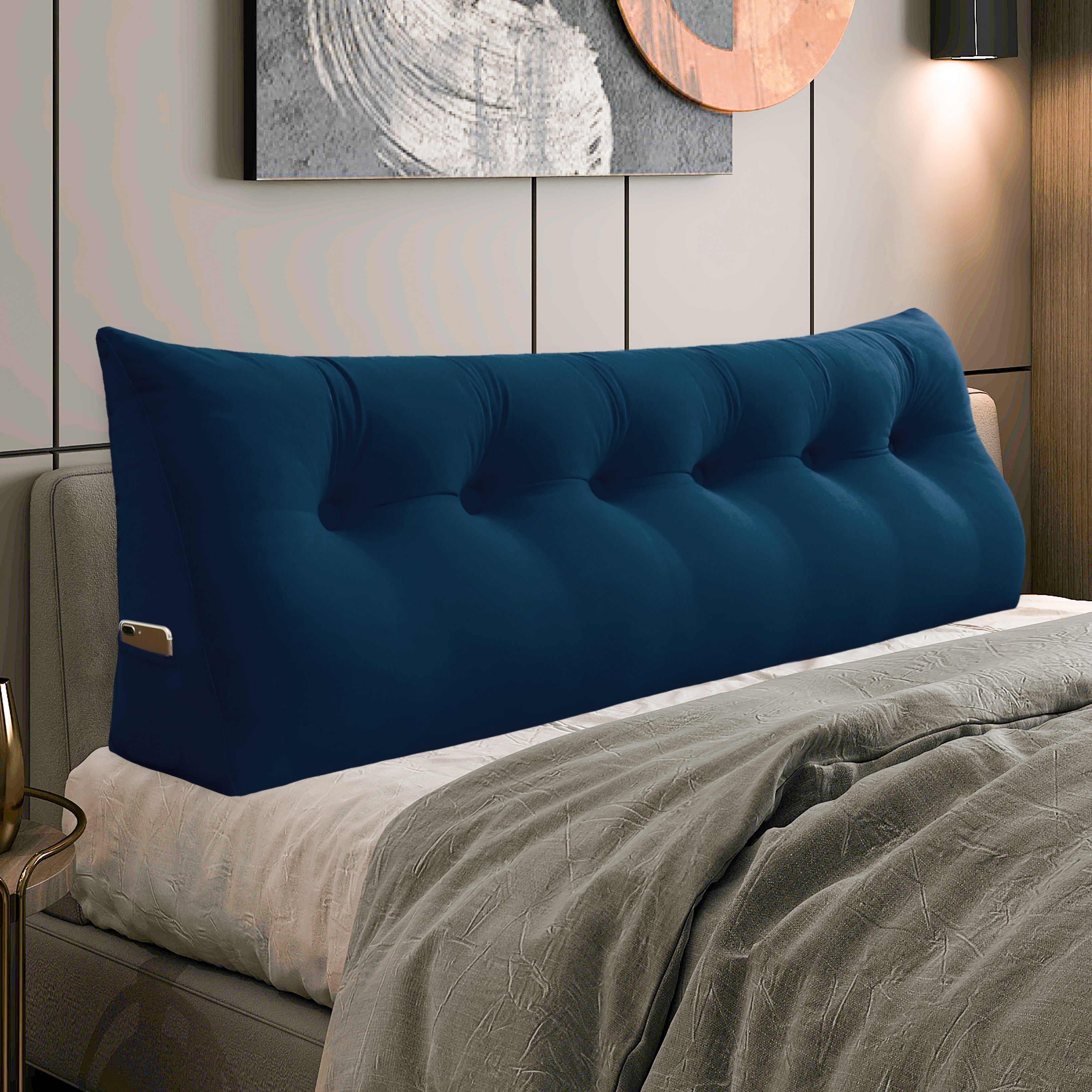 Large Bolster Triangular Backrest Reading Pillow Velvet—Deep Blue