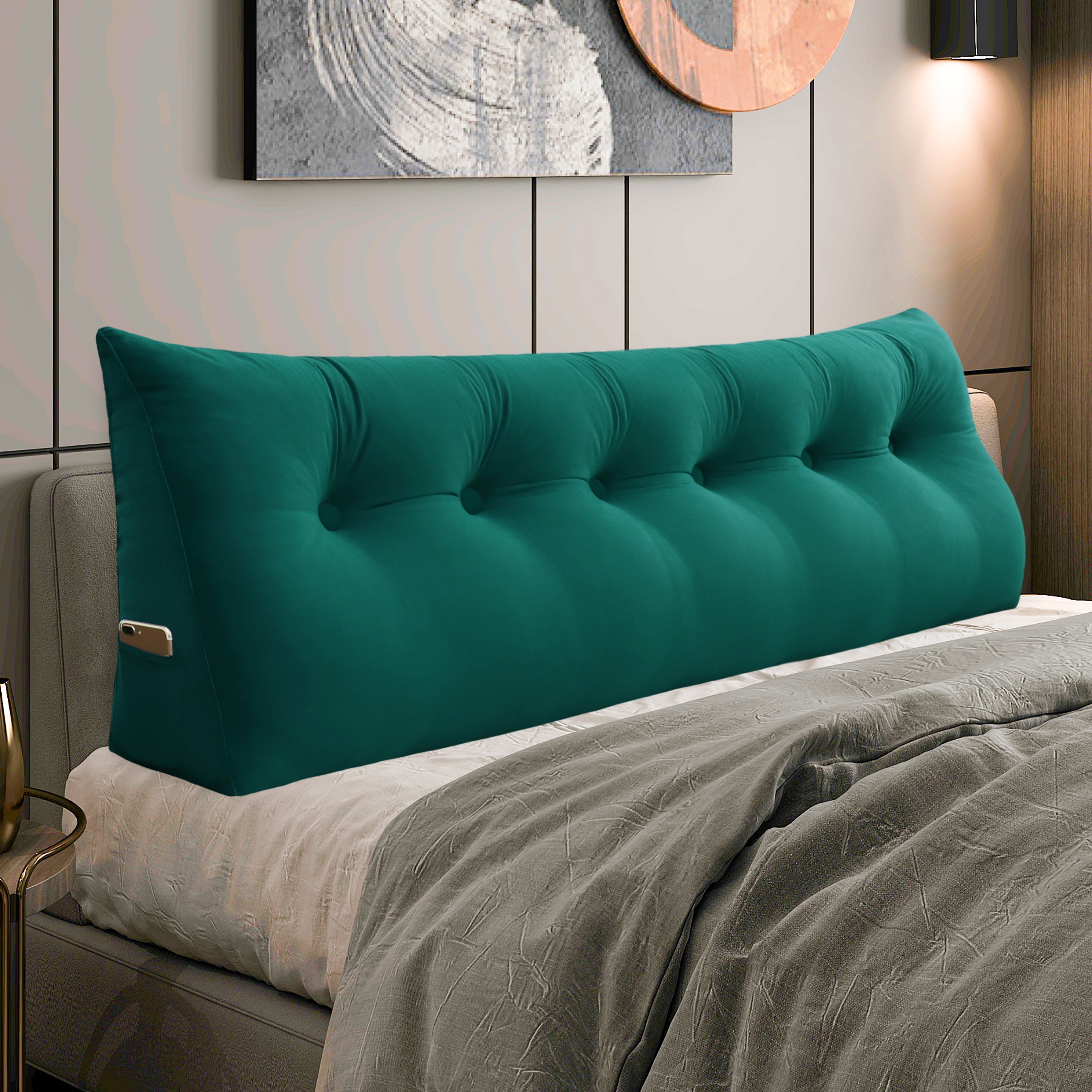 Large Bolster Triangular Backrest Reading Pillow Velvet —Cyan