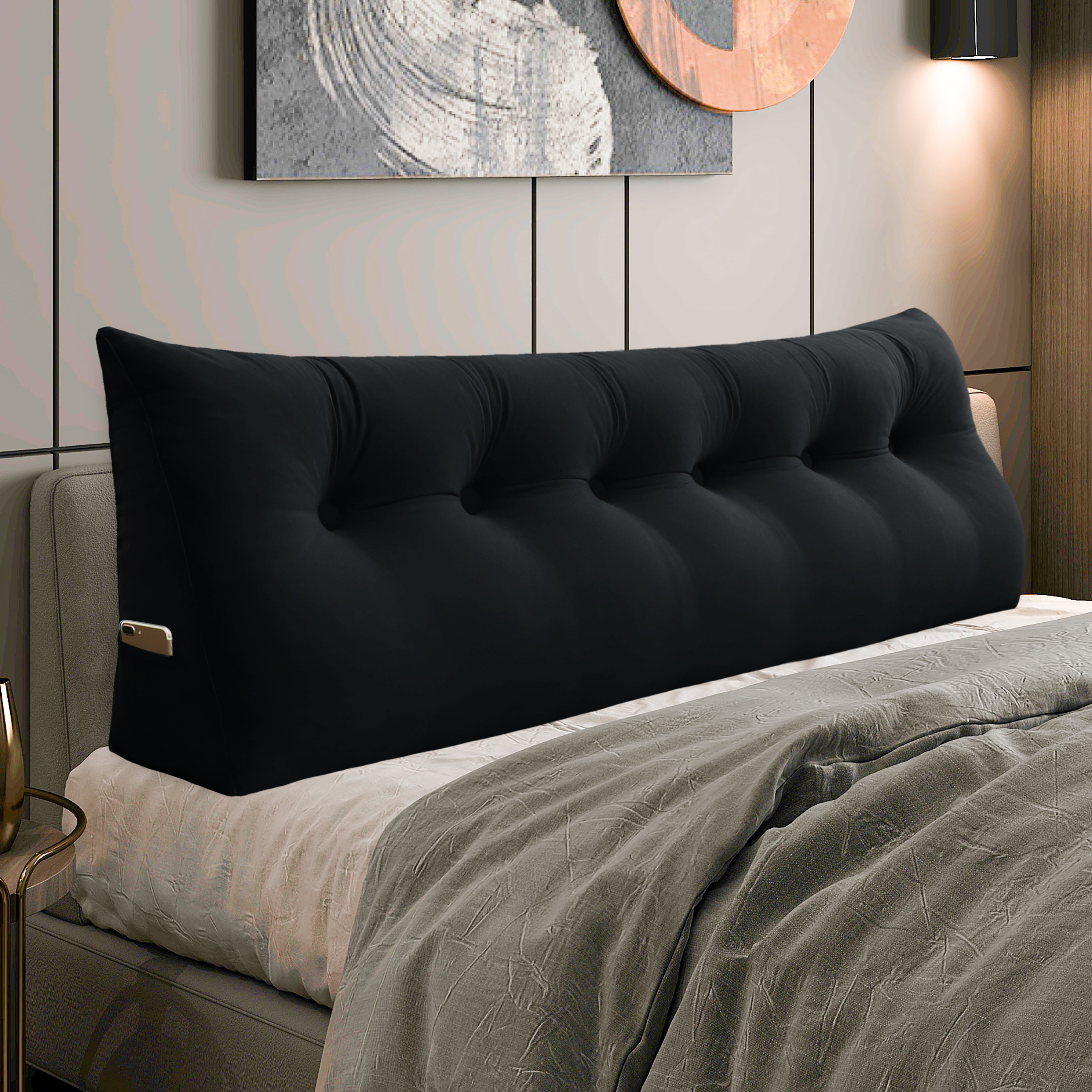 Large Bolster Triangular Backrest Reading Pillow Velvet —Black