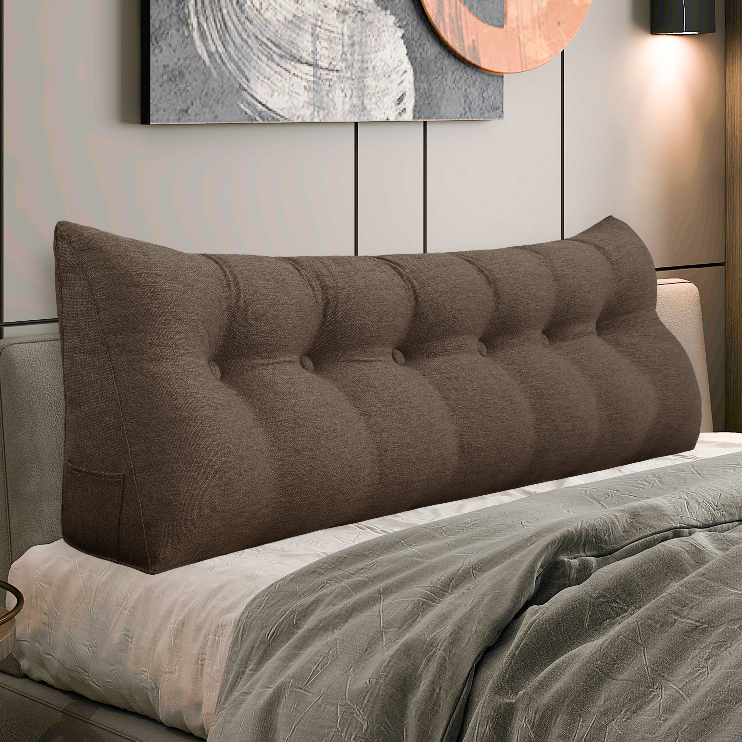 Large Bolster Triangular Backrest Reading Pillow Linen—Coffee
