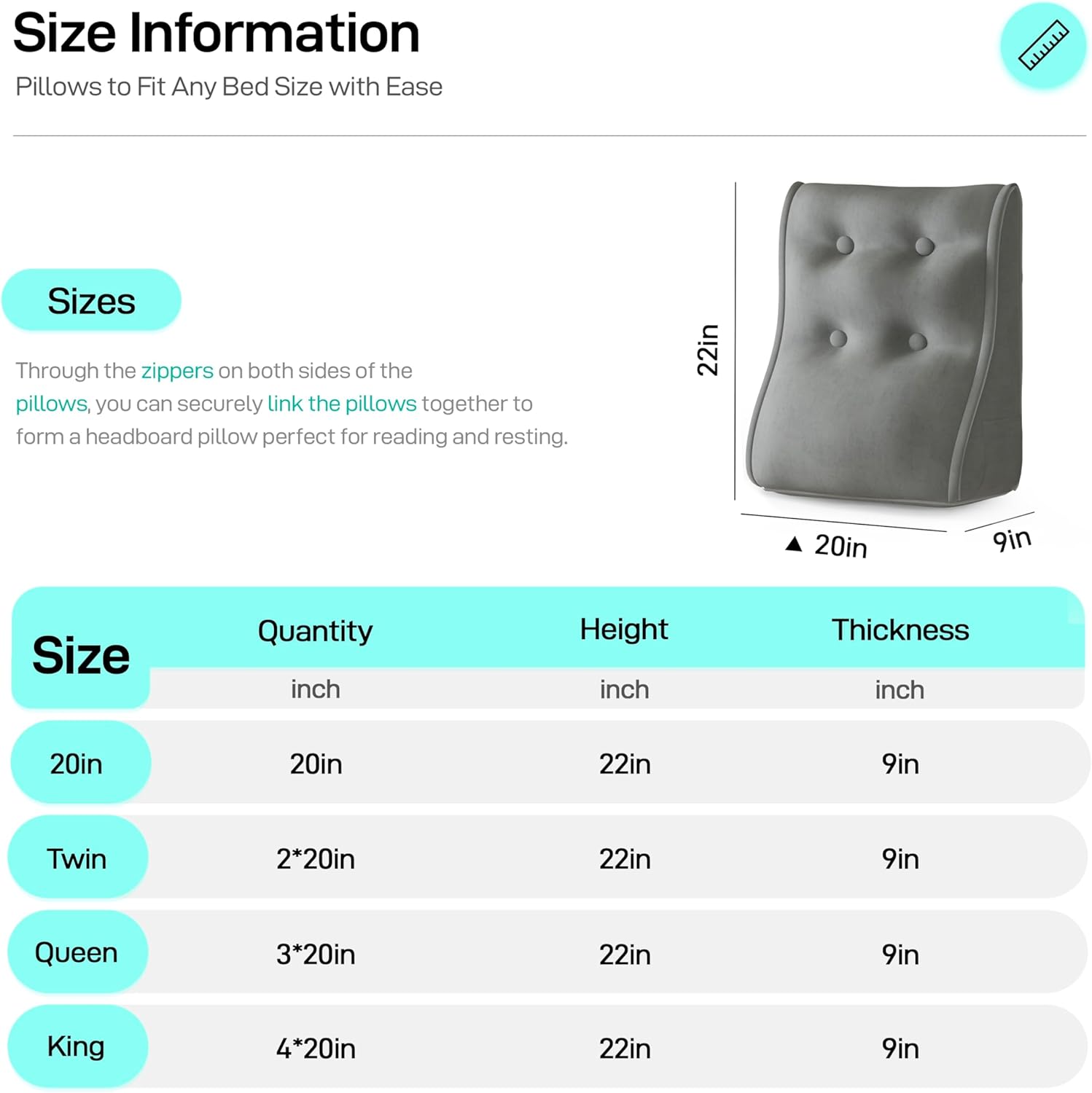 Combinable Ergonomic Bed Pillow Velvet-Gray