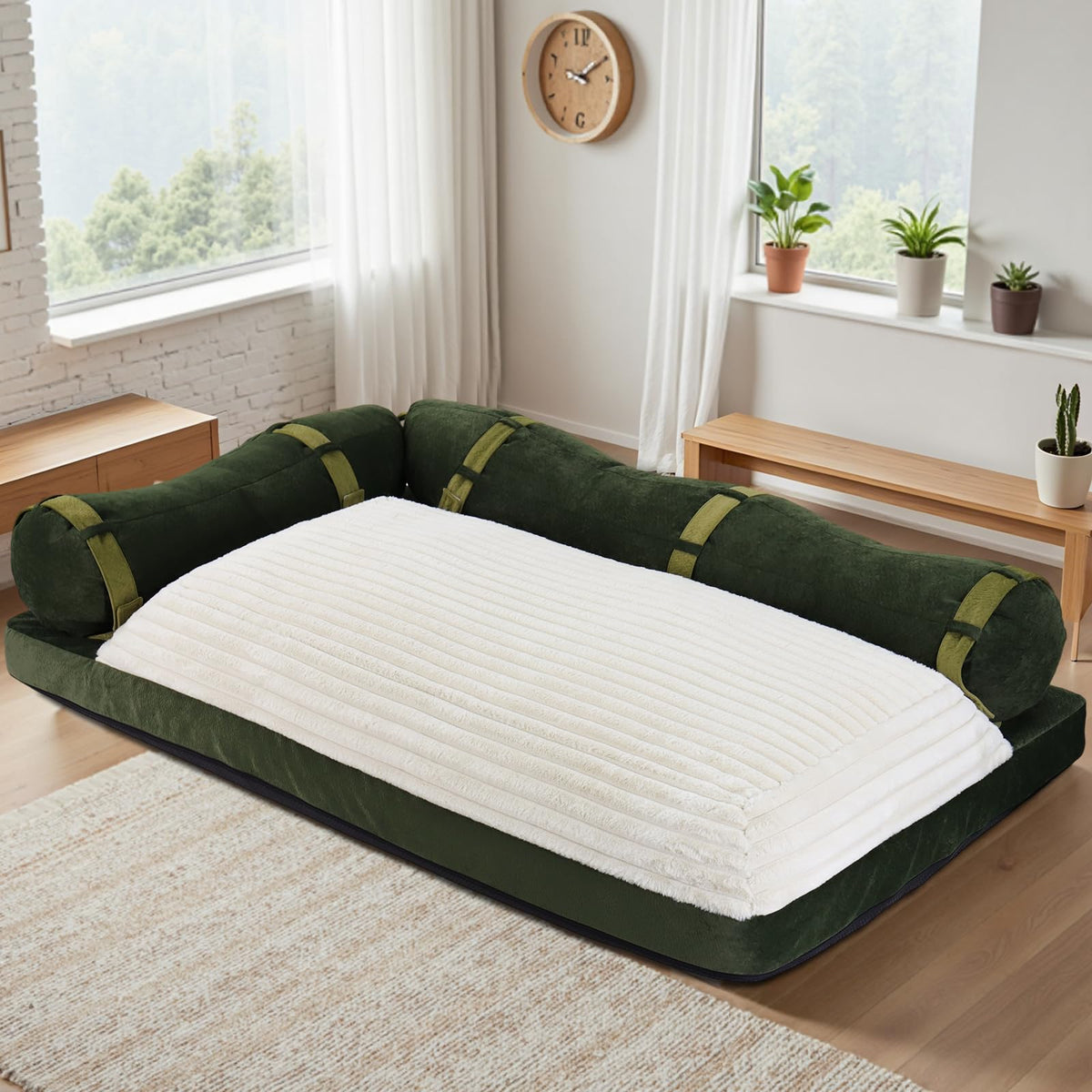 Velvet Modular Floor Sofa Bed w/Backrest