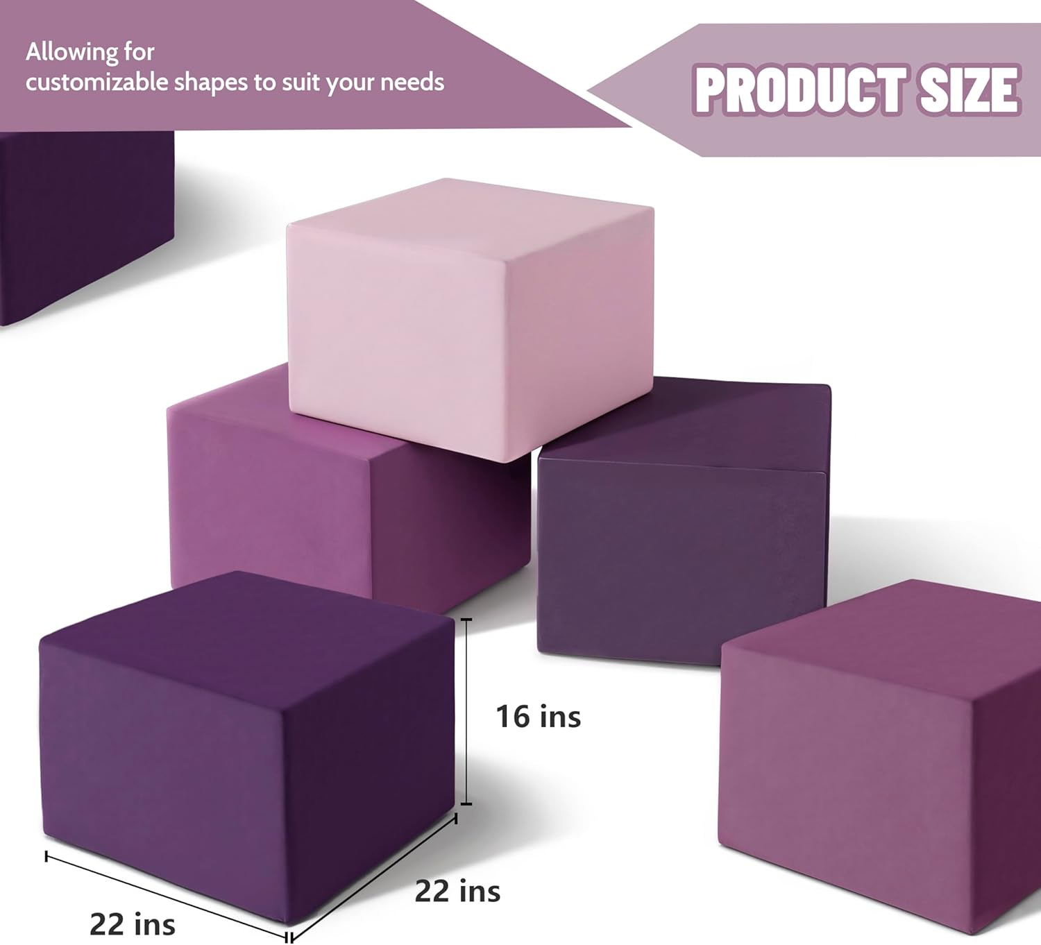 Daneey Large Foam-Filled Lavender Pouf Ottoman——A-purple Series-3pcs