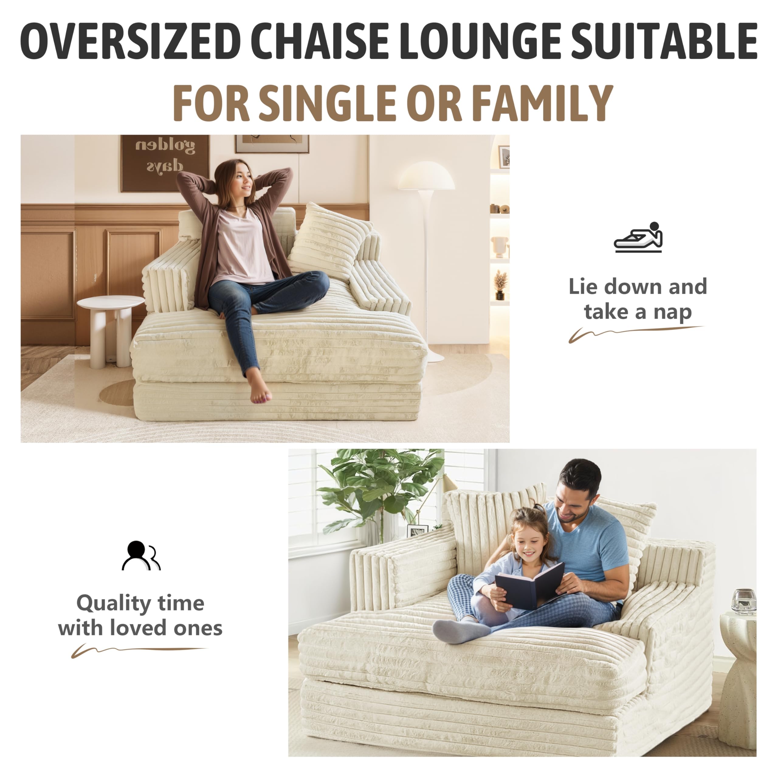 Plush Chaise Lounge Sofa, 48"