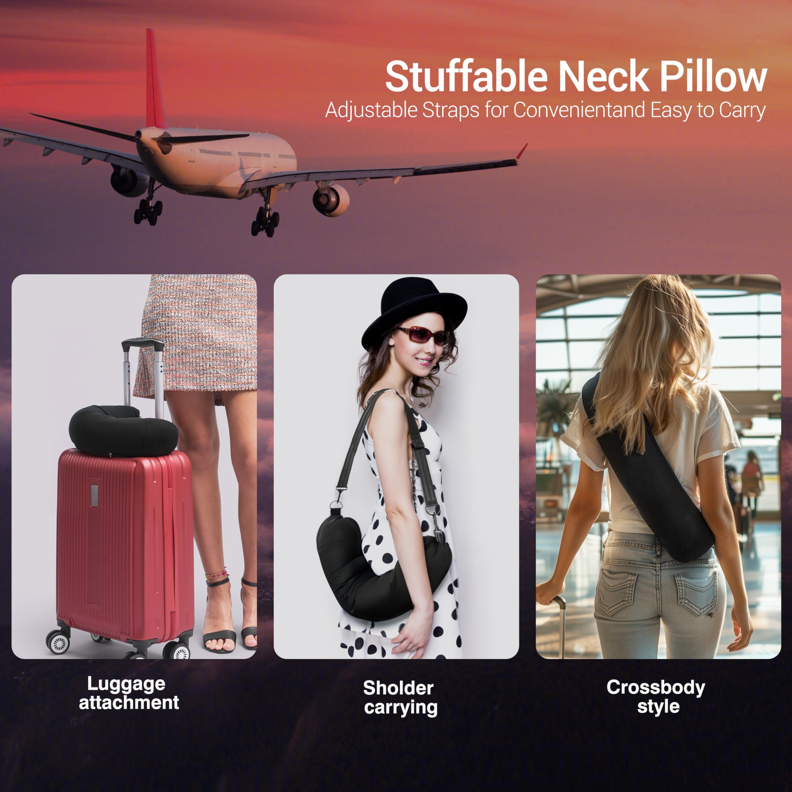 3 in 1 Portable Travel Pillow - Stuffable with Clothes, Holds Travel Essentials