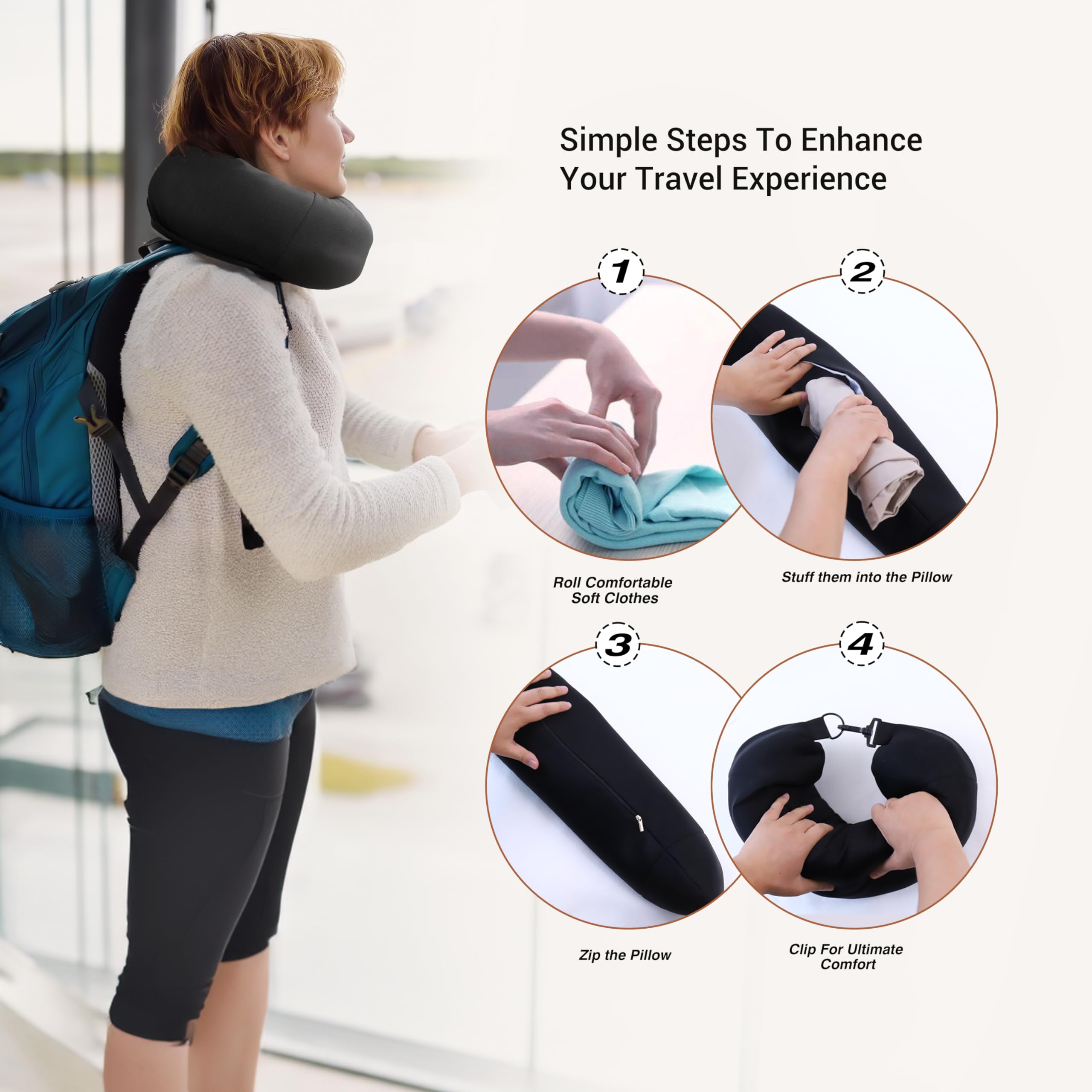 3 in 1 Portable Travel Pillow - Stuffable with Clothes, Holds Travel Essentials