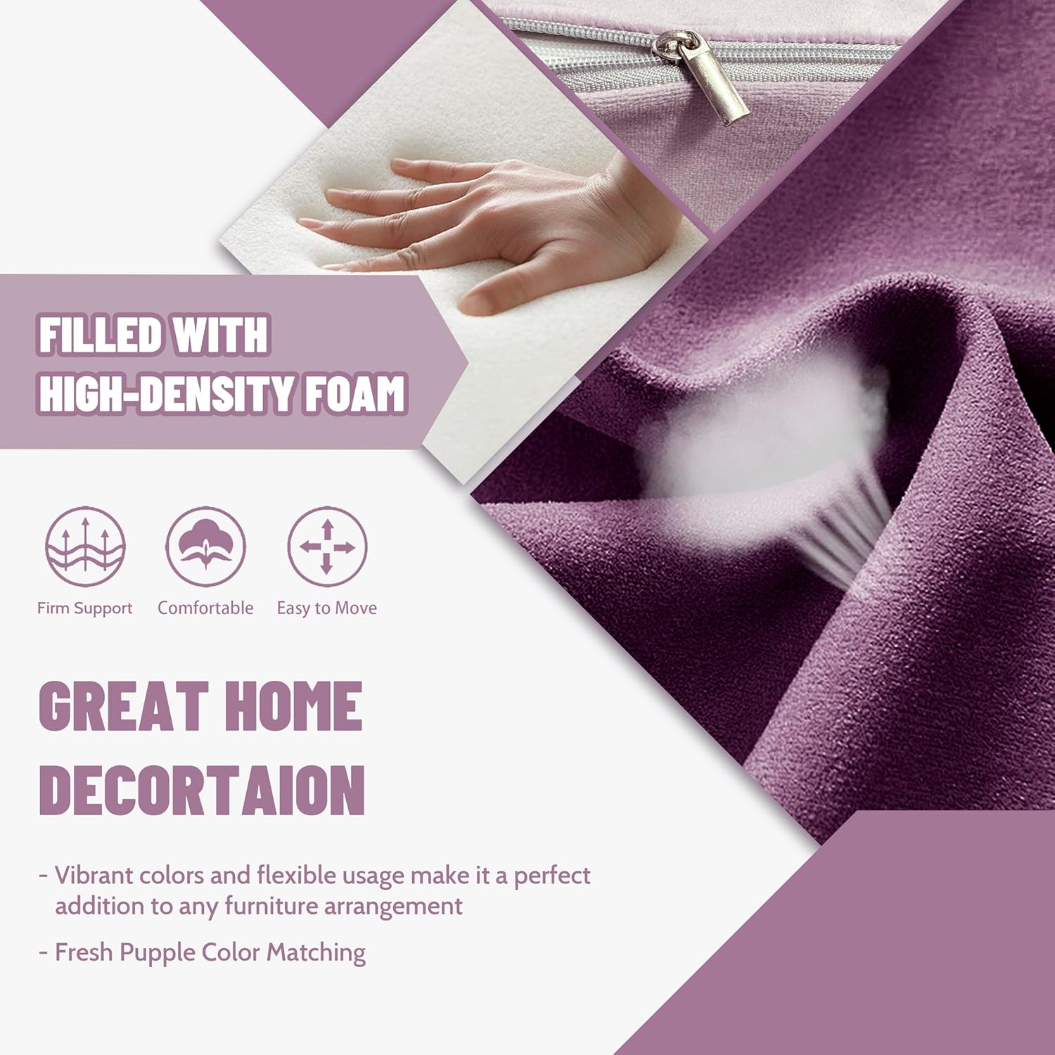 Daneey Large Foam-Filled Lavender Pouf Ottoman——A-purple Series-3pcs