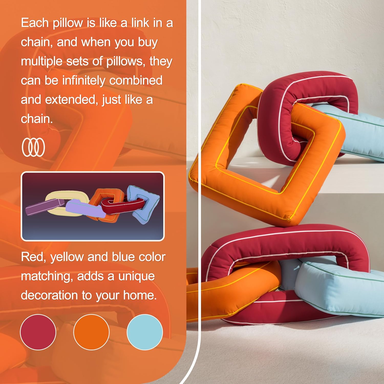 Set of 3 Funky Chain Shaped Throw Pillows