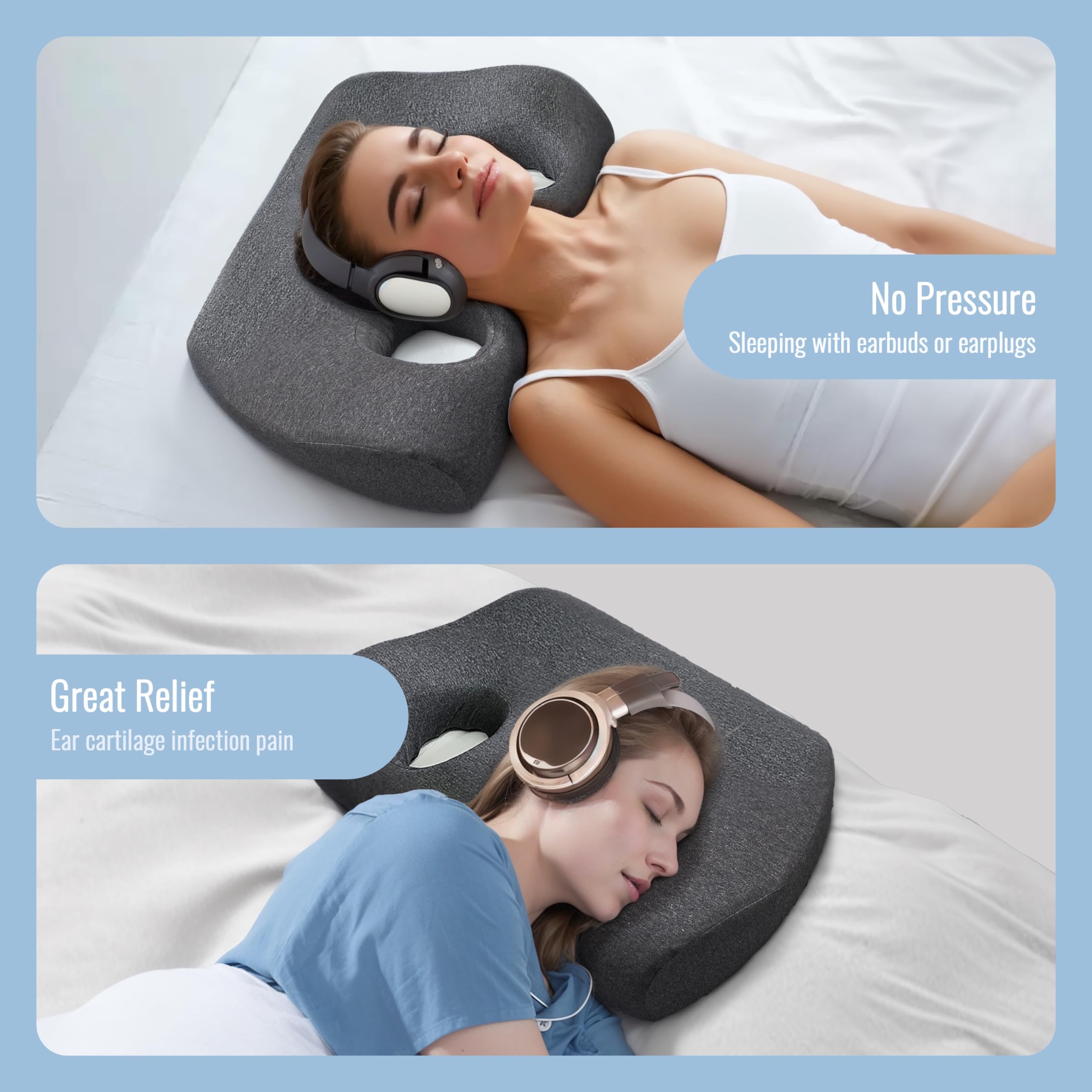 Ear Piercing Pillow for Side Sleepers——Memory Foam with Holes