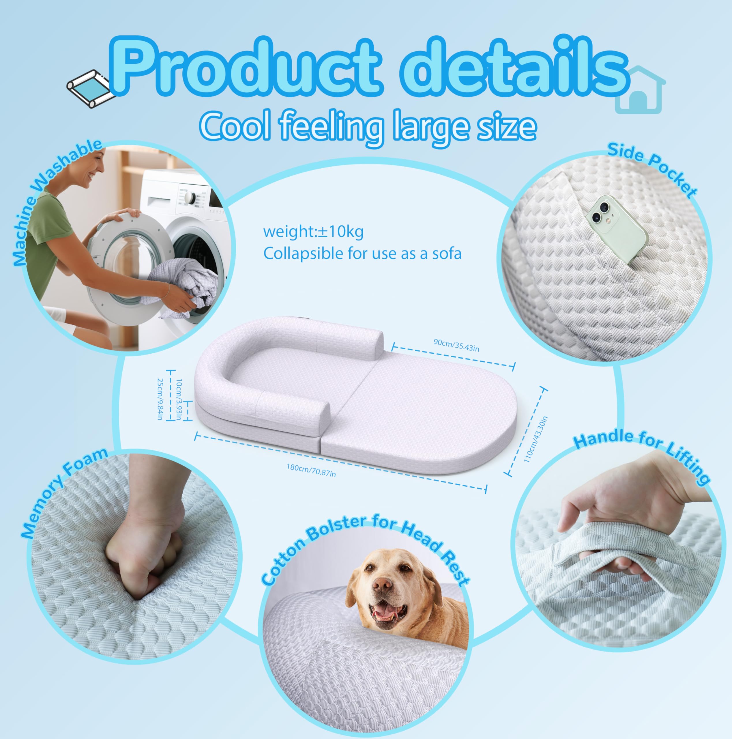 Large Foldable Cooling Human Dog Bed for Adult 71 x 43 Inch