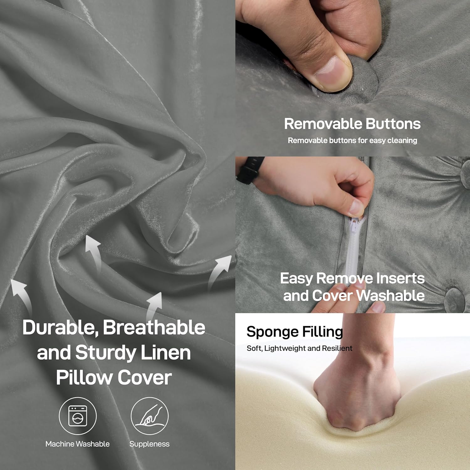 Combinable Ergonomic Bed Pillow Velvet-Gray