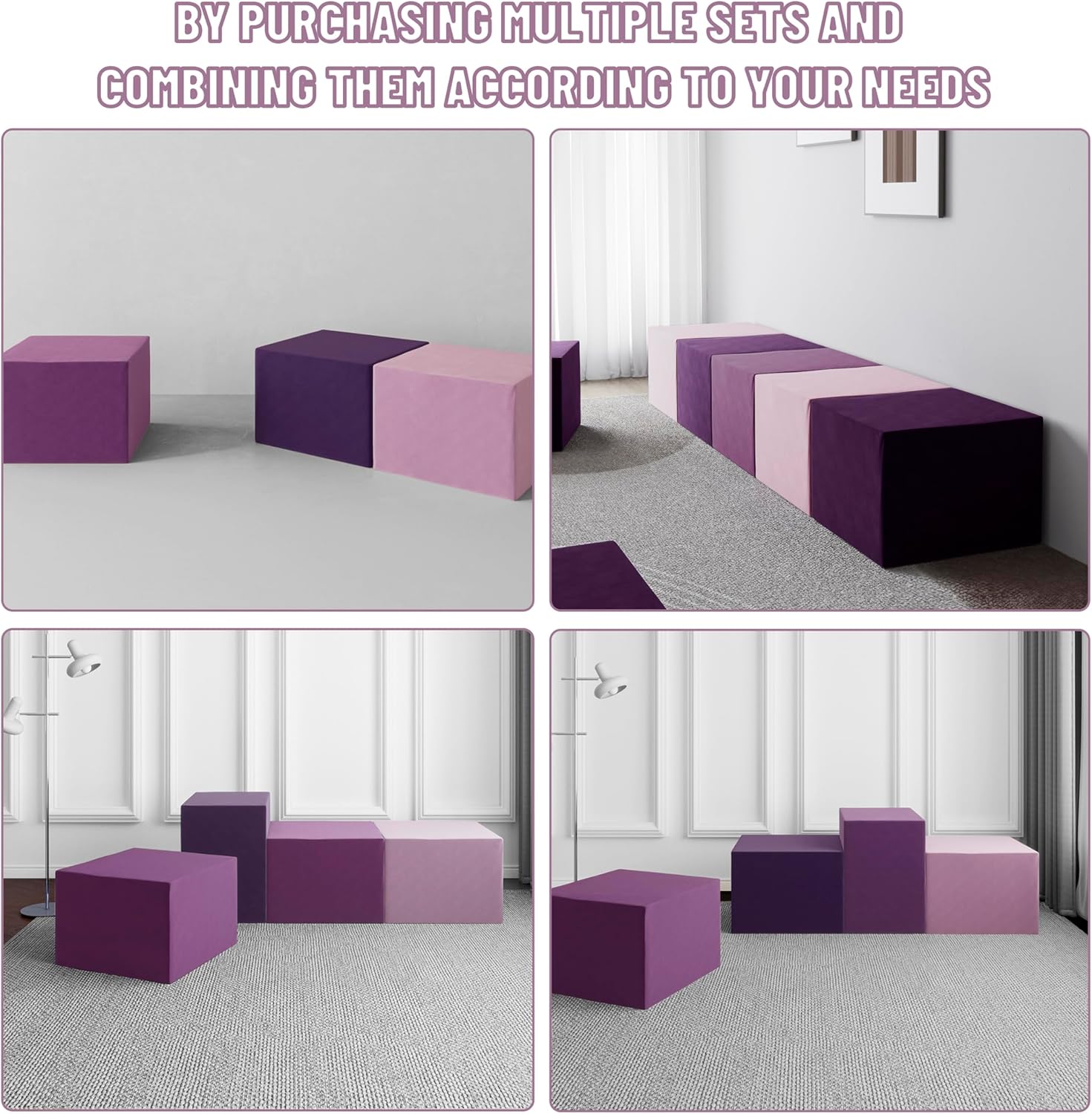 Daneey Large Foam-Filled Lavender Pouf Ottoman——A-purple Series-3pcs