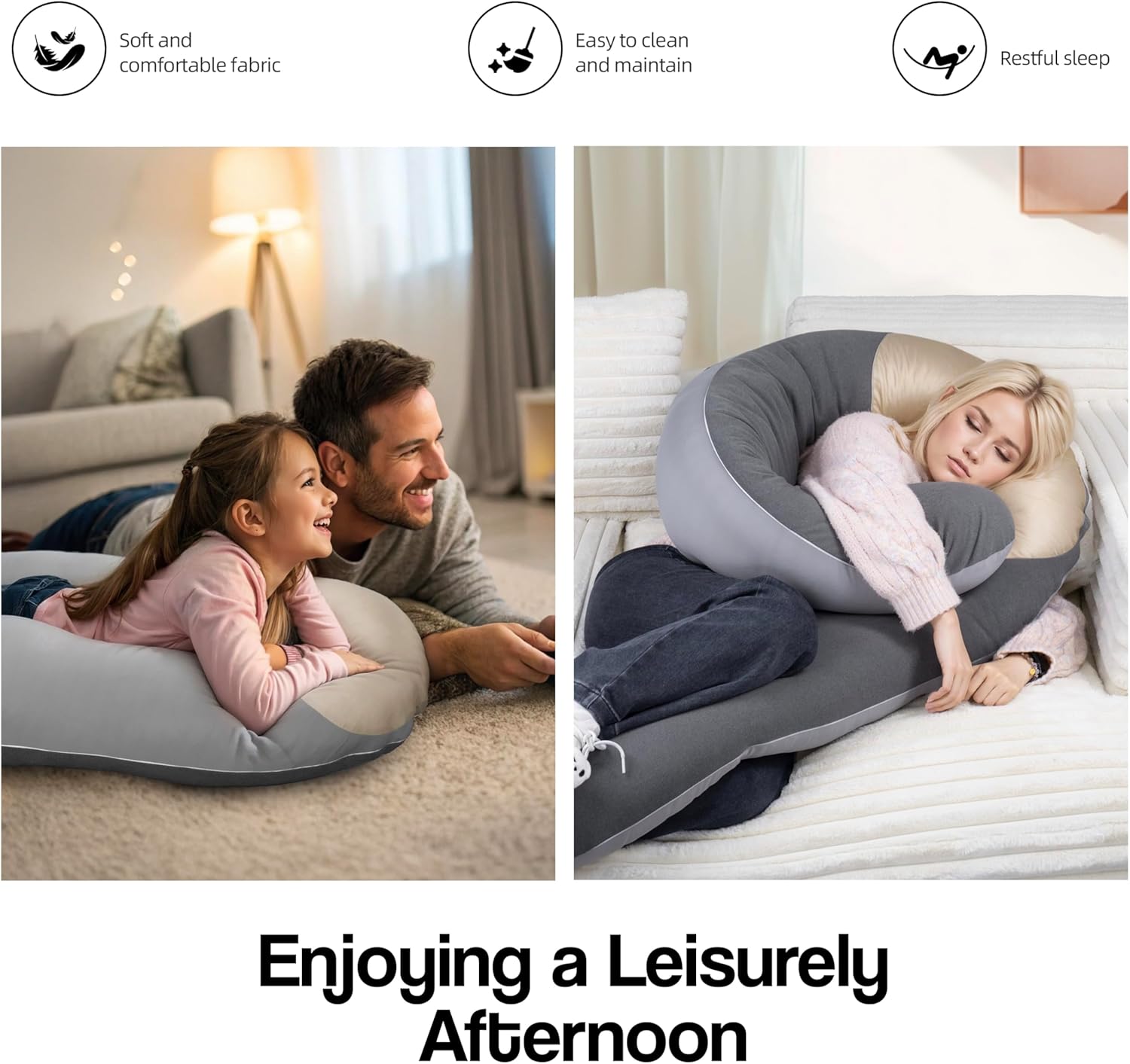 U Shaped Pregnancy Pillows for Sleeping with Silk Pillowcase