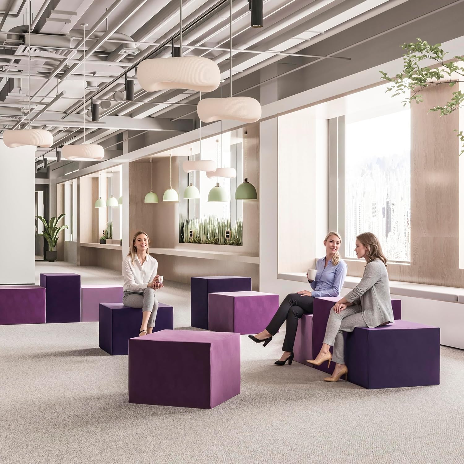 Daneey Large Foam-Filled Lavender Pouf Ottoman——A-purple Series-3pcs