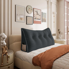 Large Wedge Headboard Backrest Reading Pillow — Deep Grey