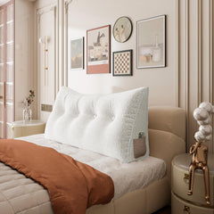 Large Wedge Headboard Backrest Reading Pillow — Flower White