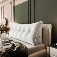 Large Wedge Headboard Backrest Reading Pillow — Flower White