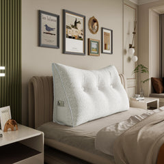 Large Wedge Headboard Backrest Reading Pillow — Flower White