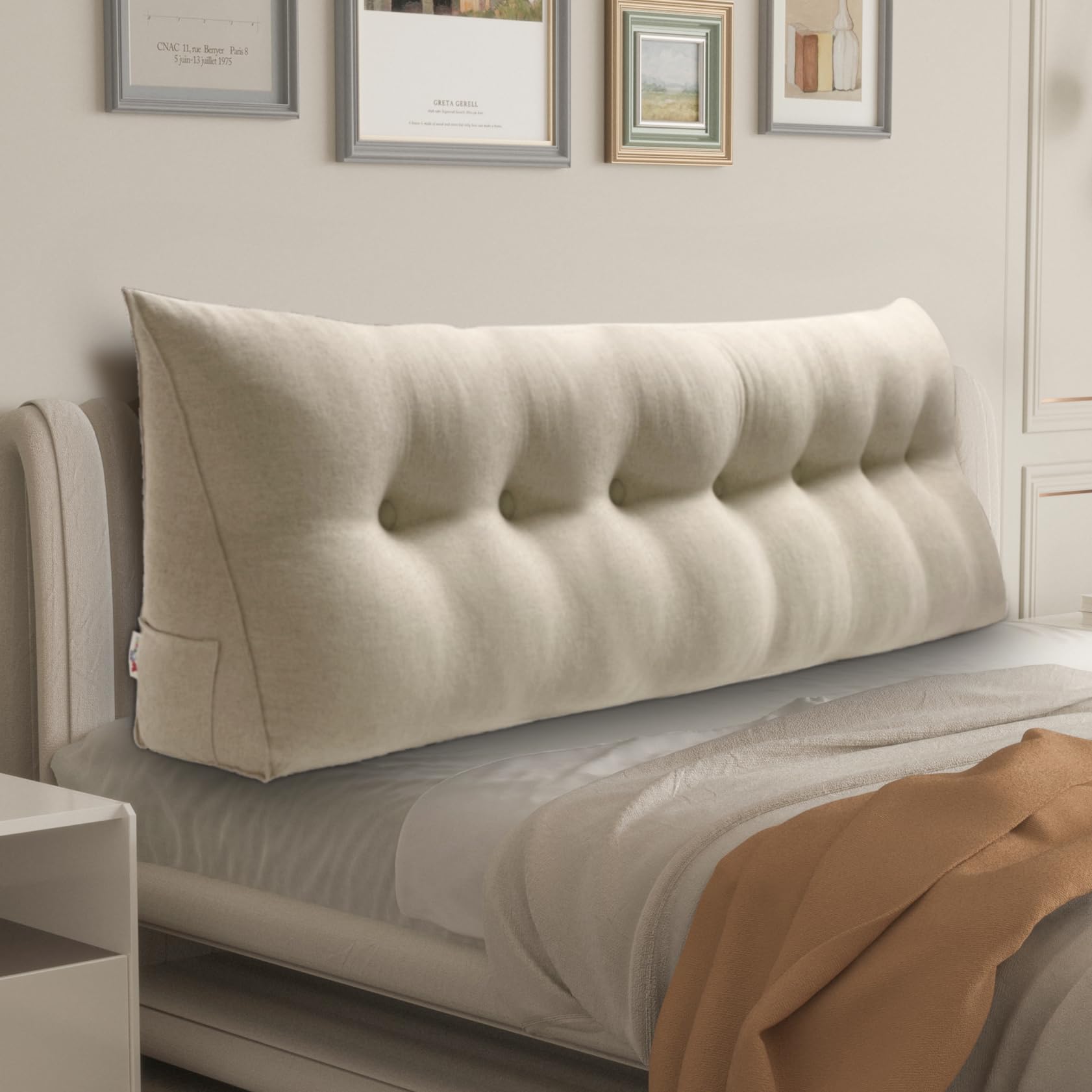 Triangular Headboard Pillow with Removable 85% Linen 15% Cotton Blend Cover——Natural
