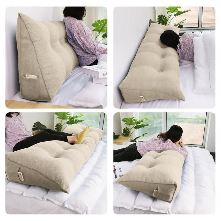 Triangular Headboard Pillow with Removable 85% Linen 15% Cotton Blend Cover——Natural