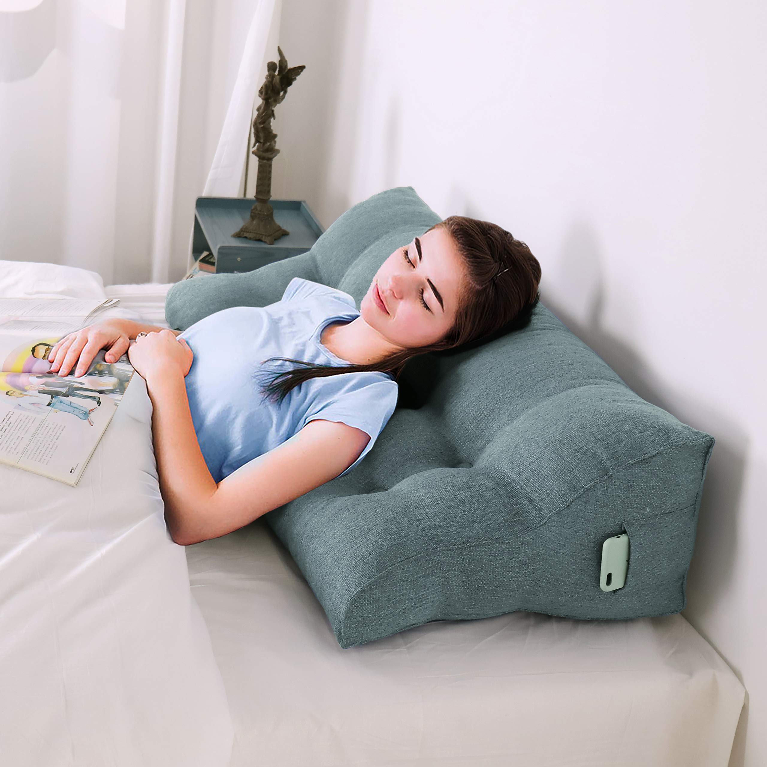 Bed Rest Reading Pillow Linen Gray