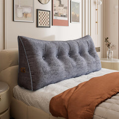 Large Wedge Headboard Backrest Reading Pillow — Light Grey