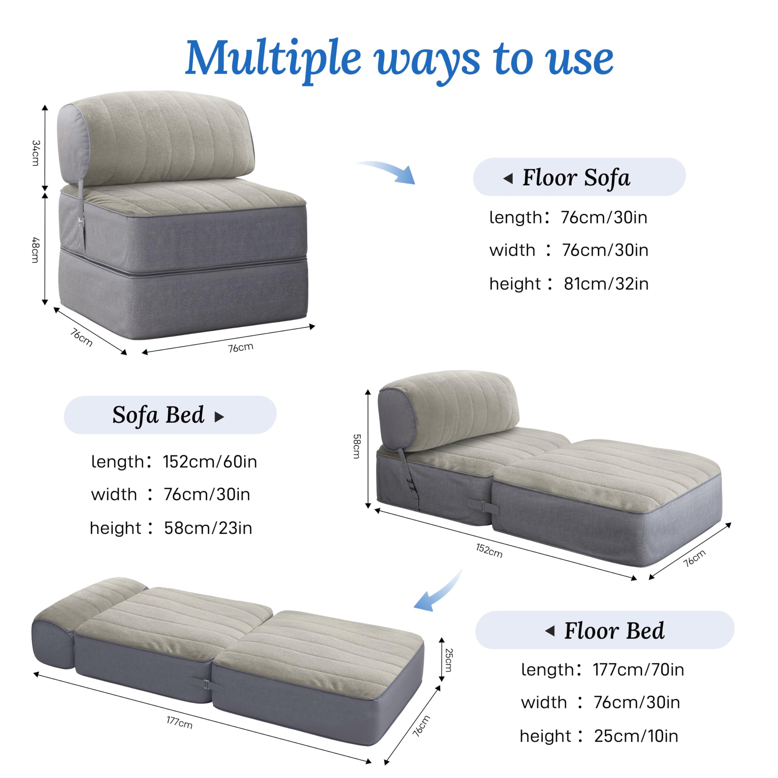 Adjustable Multi-Piece Floor Sofa Bed for Living Room and Bedroom Rest