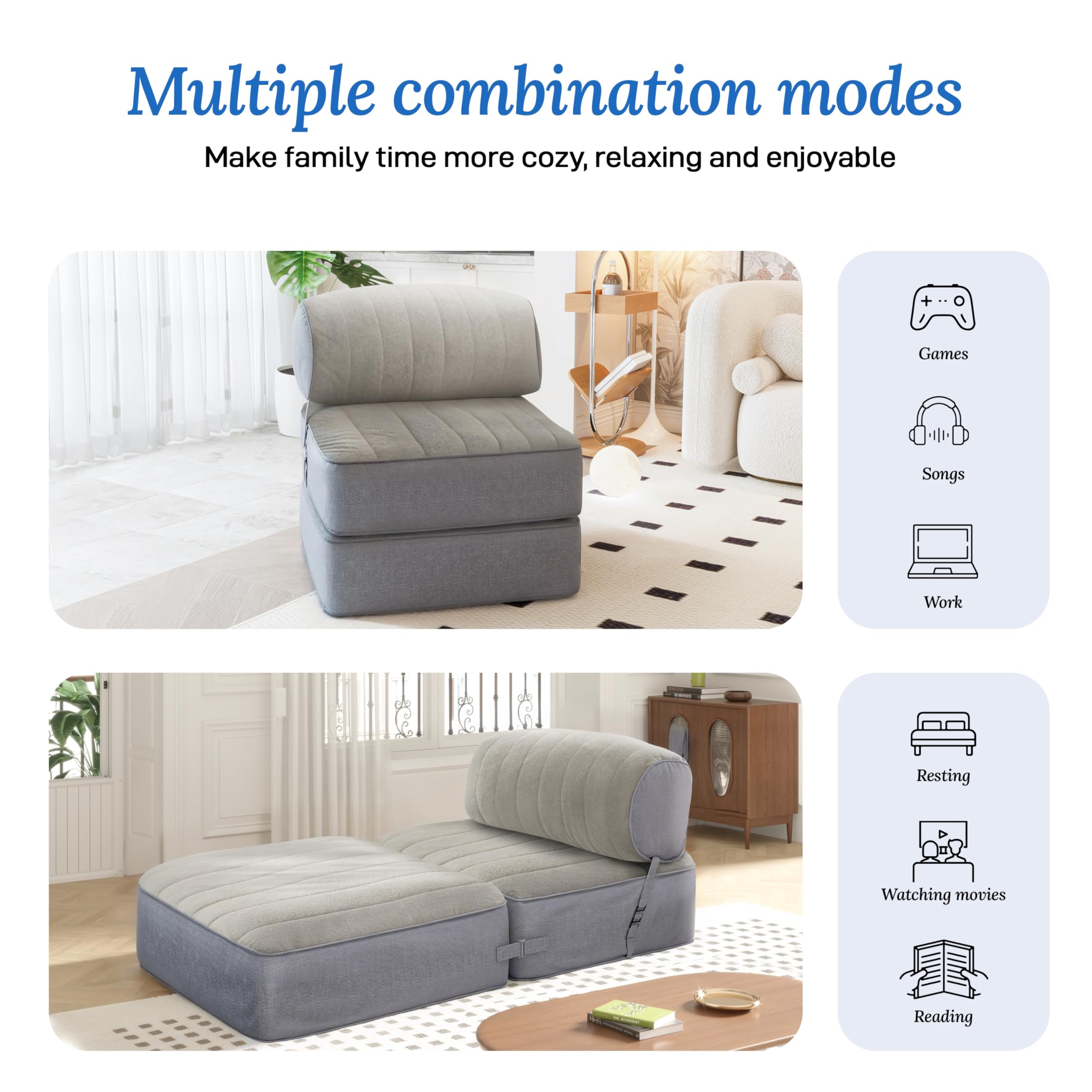 Adjustable Multi-Piece Floor Sofa Bed for Living Room and Bedroom Rest