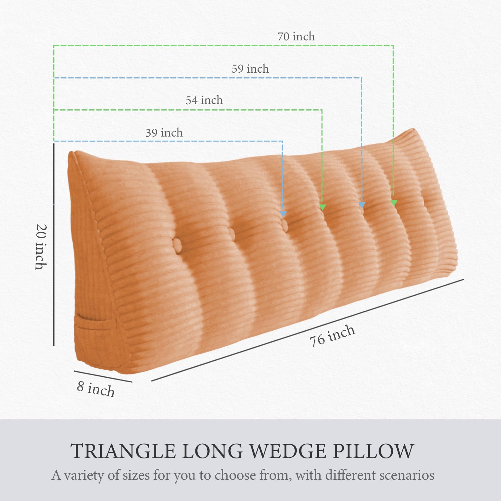 Triangular Reading Pillow Headboard Backrest Corduroy—Peachy Coral
