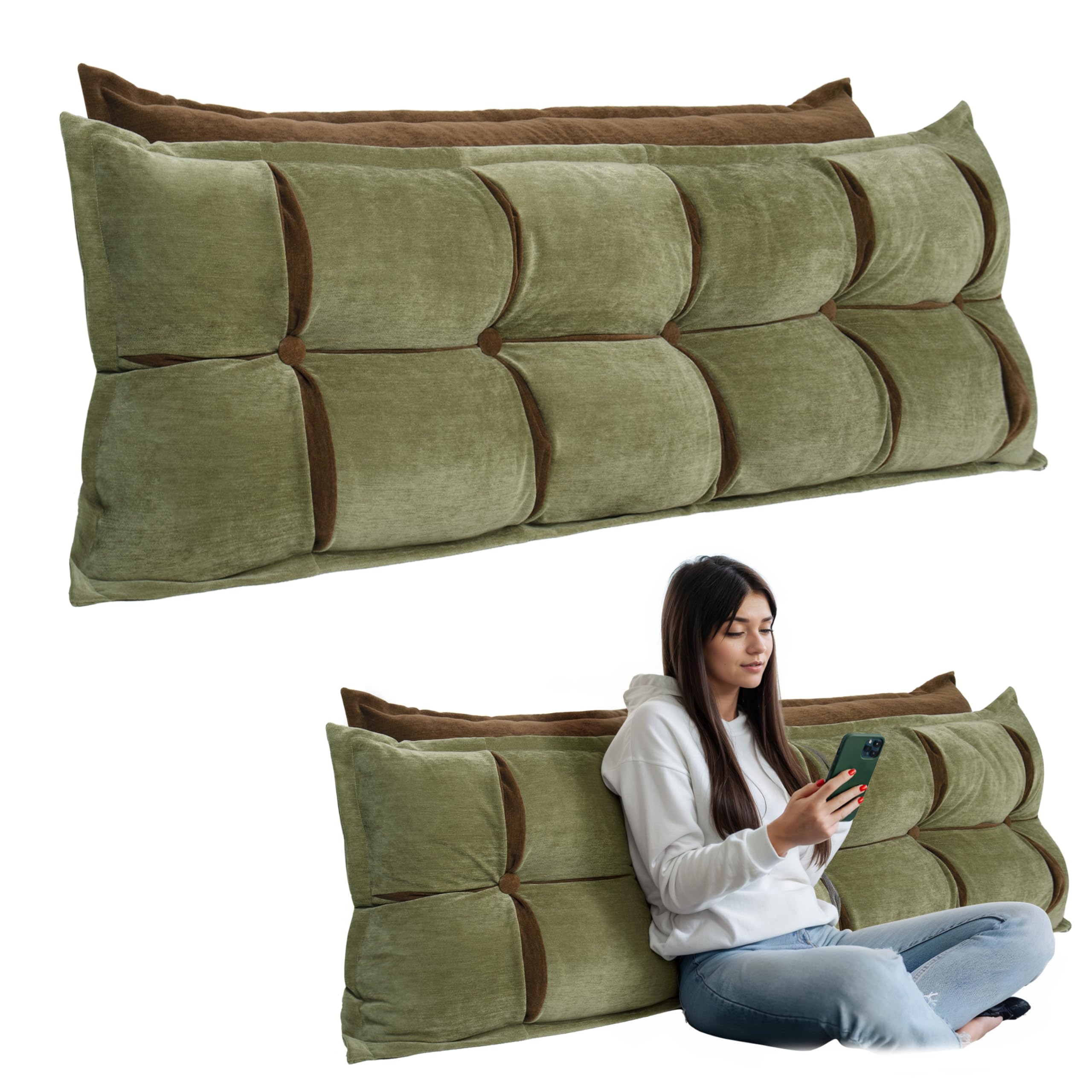 Double-layer Headboard Reading Pillow——Green