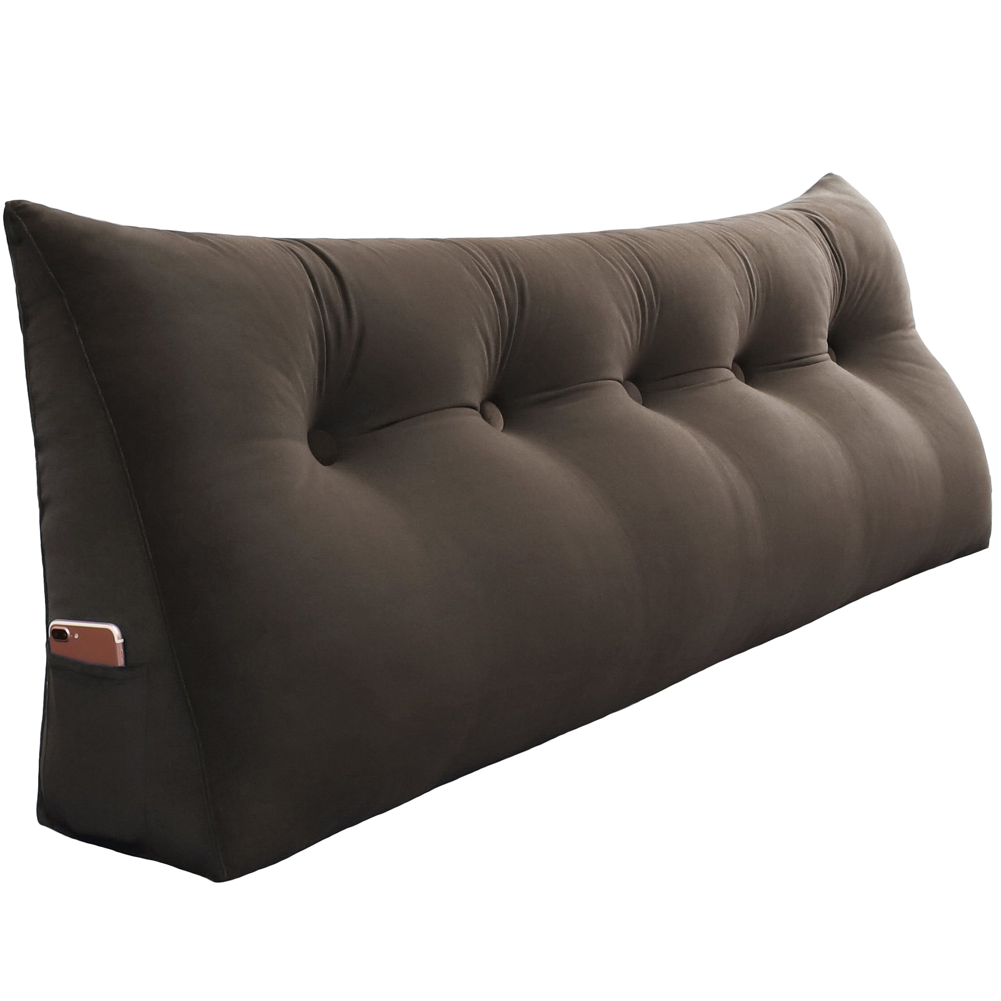 Large Bolster Triangular Backrest Reading Pillow Velvet —Coffee