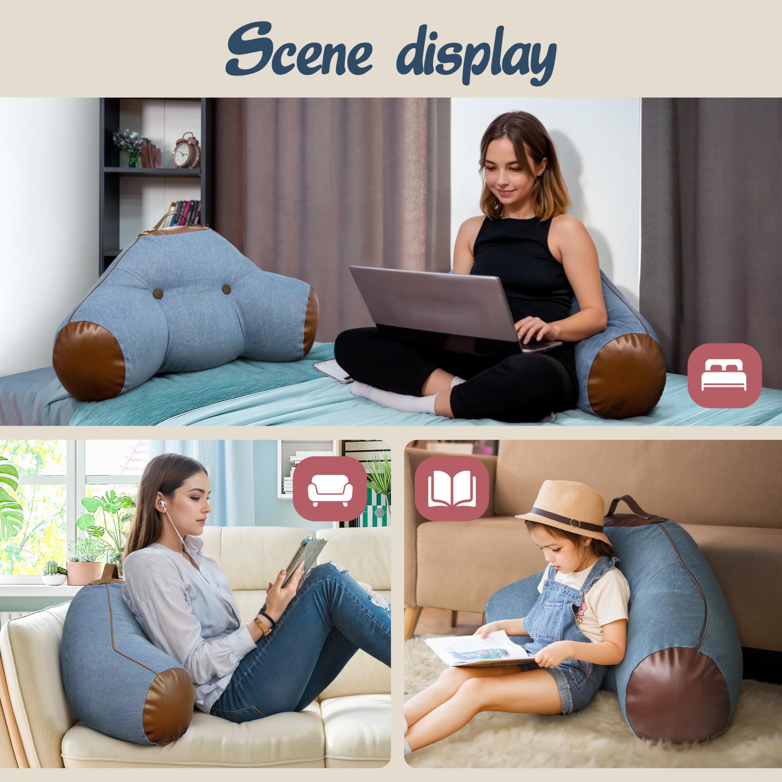 Denim Backrest Pillow with Arms